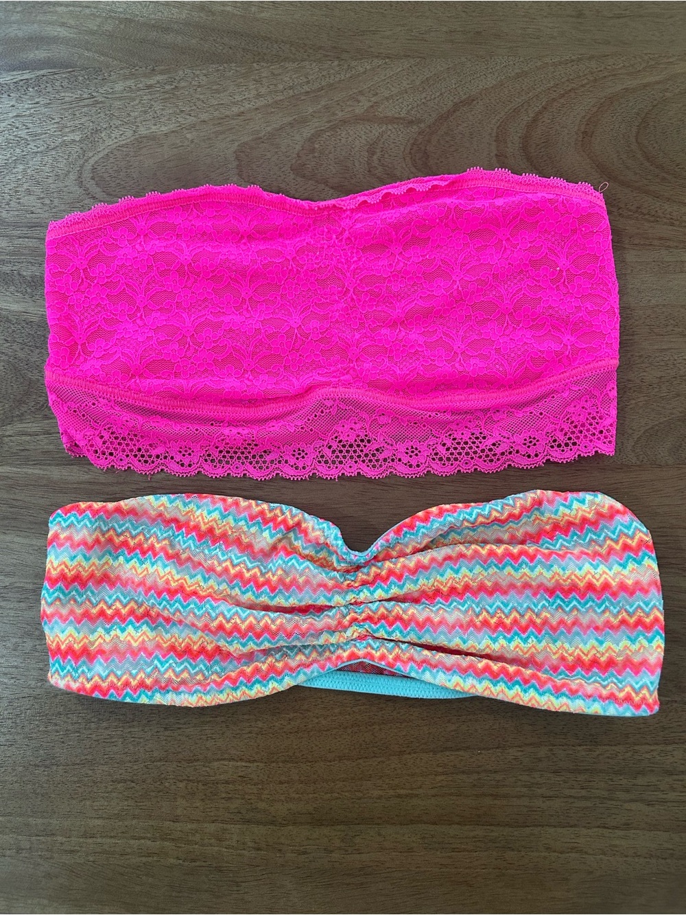 Neon Pink Lace Bandeau + Multicolor Chevron Bandeau Set